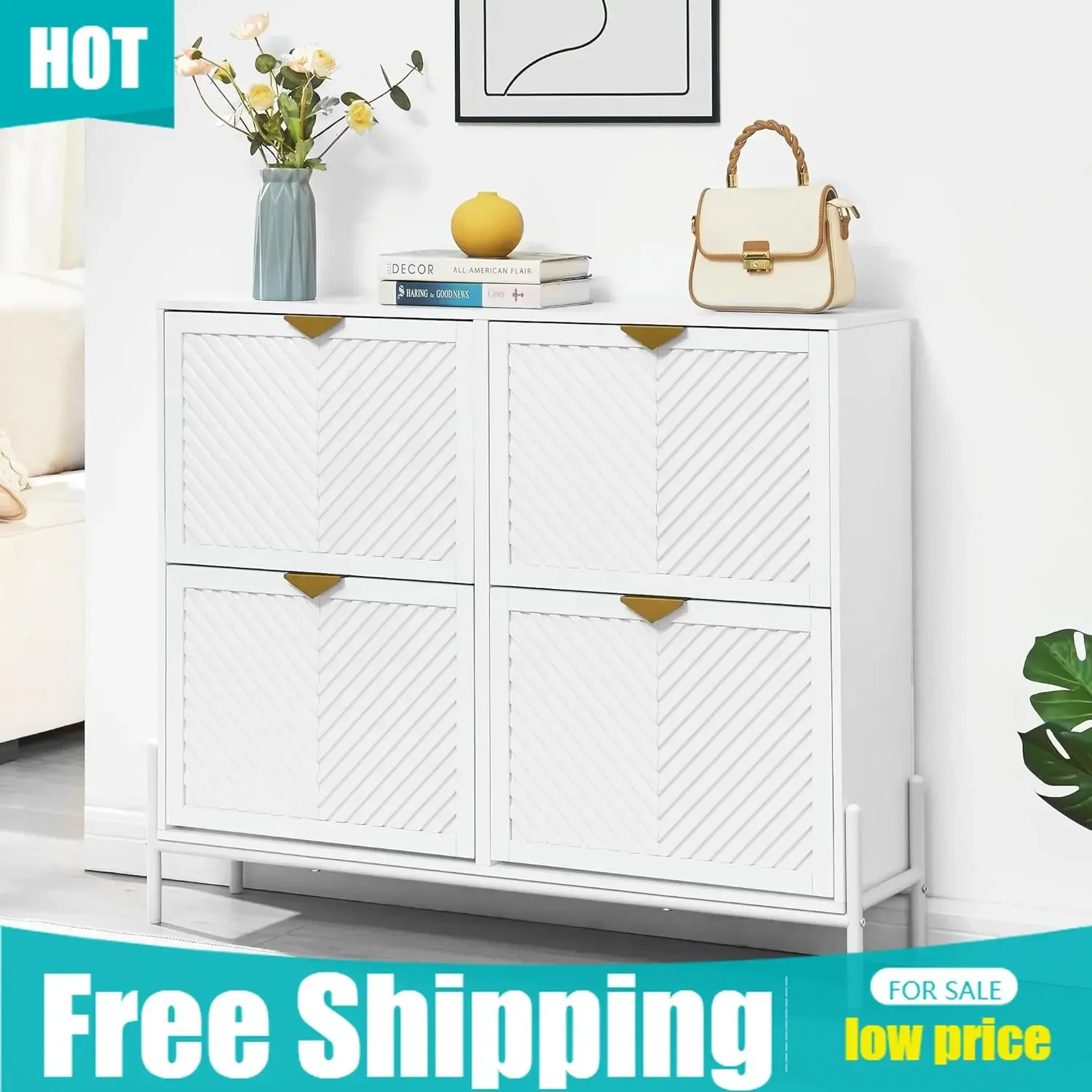 Shoe Rack Cabinet Narrow Entryway - Armário de Sapatos com 4 Gavetas
