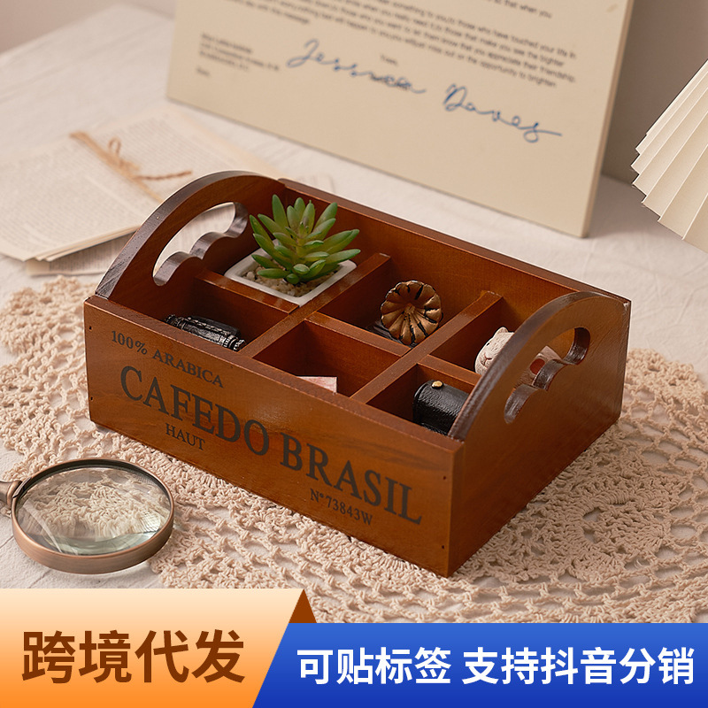 Storage - Caixa organizadora de madeira retrô Zakka,