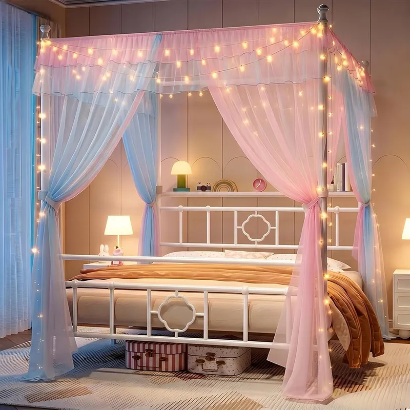 Canopy Bed Frame Metal Queen - Estrutura de cama Queen com cabeceira