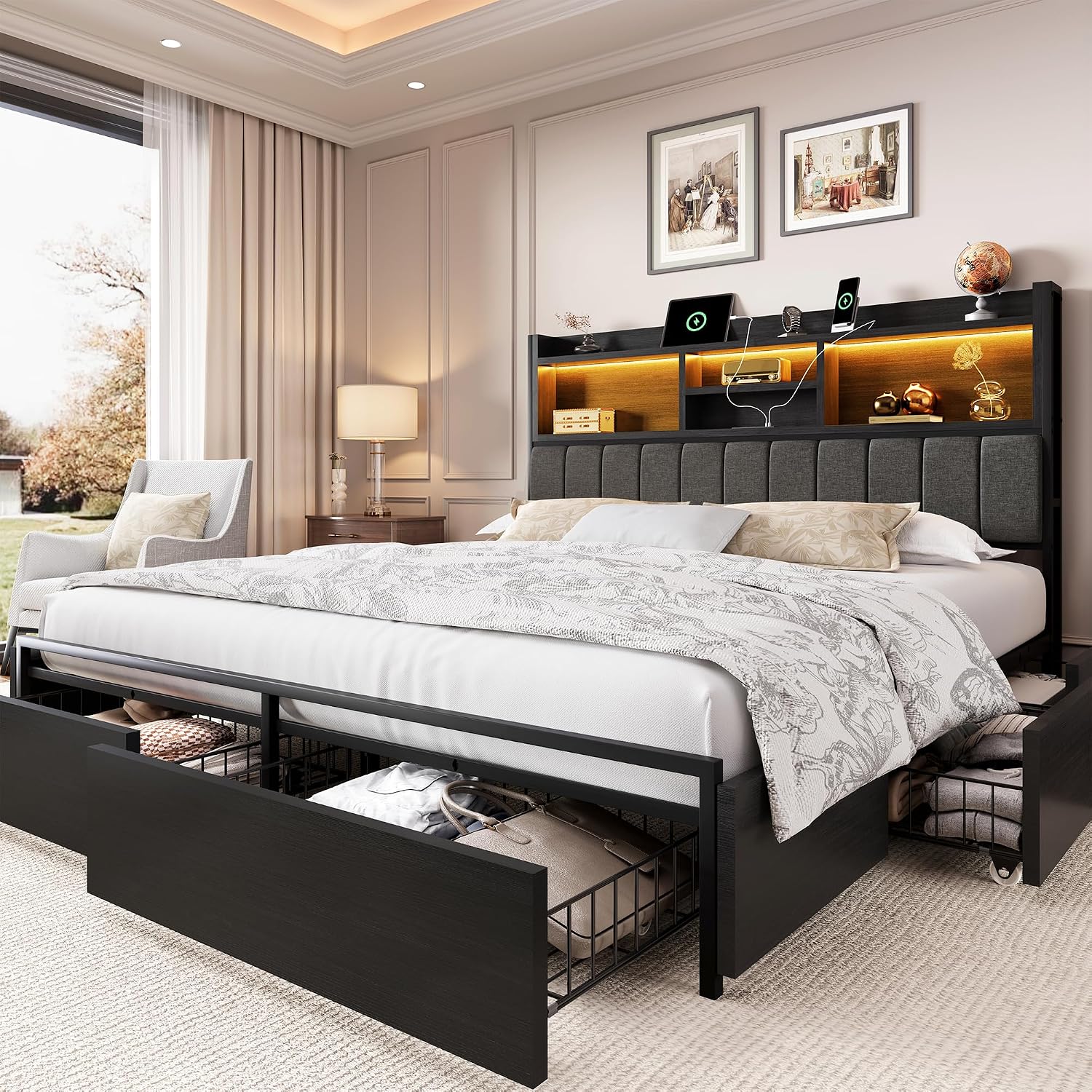 King Size Bed Frame With Storage Drawers - Estrutura de Cama King com 6