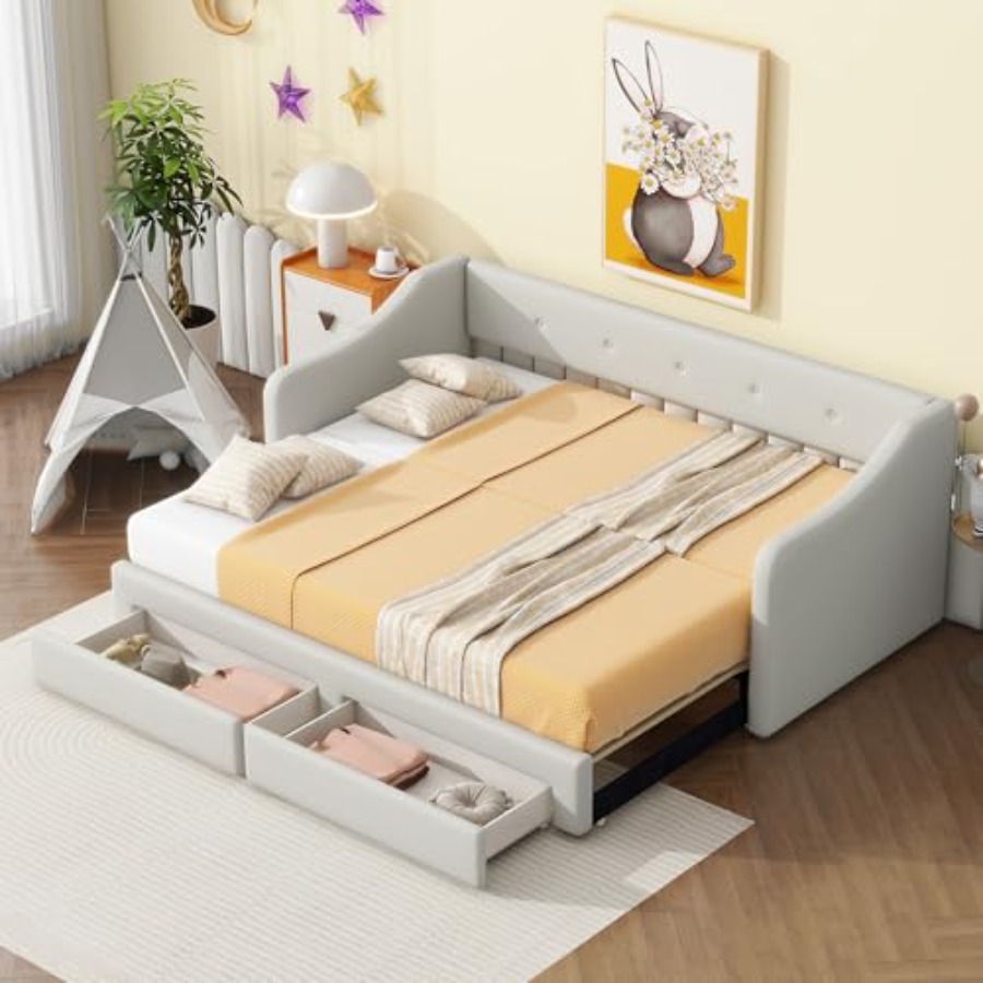 King Size Bed Frame With Storage Drawers - Cama de dia XL com gavetas