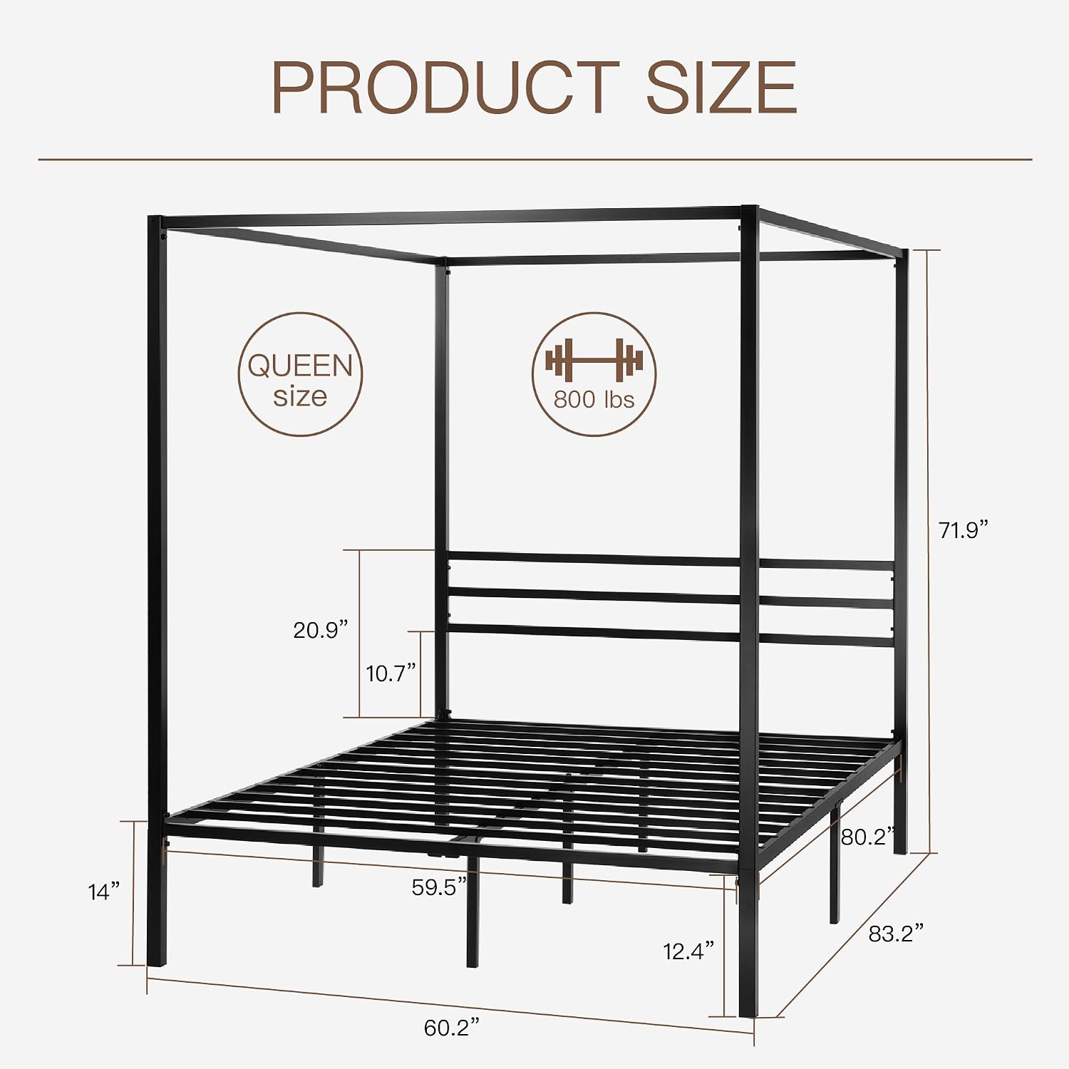 Canopy Bed Frame Metal Queen - Estrutura de cama com dossel de