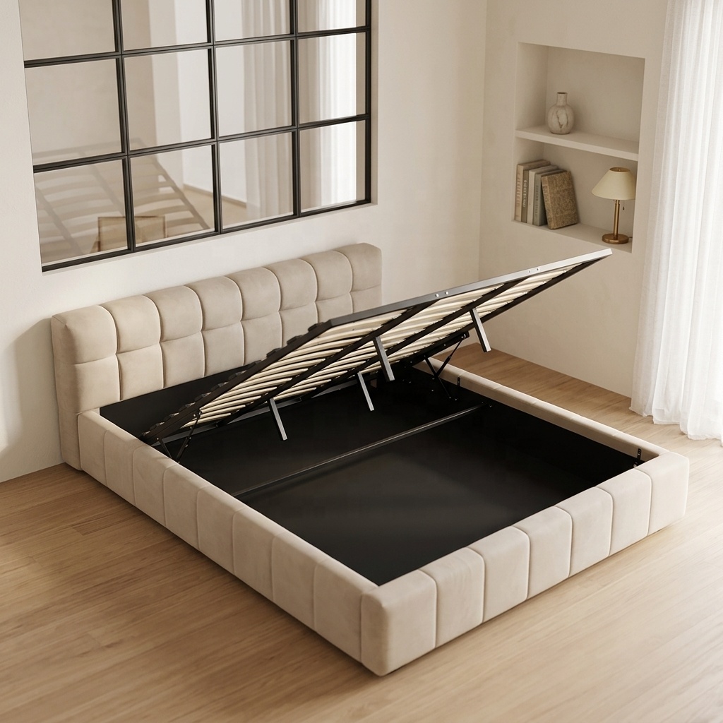 Gas Lift Storage Bed Hydraulic - Cama Moderna Estofada com Armazenamento, Elevação