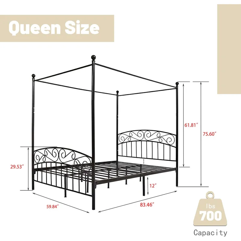 Estrutura de cama com dossel Q - Canopy Bed Frame Metal Queen avaliação e preço