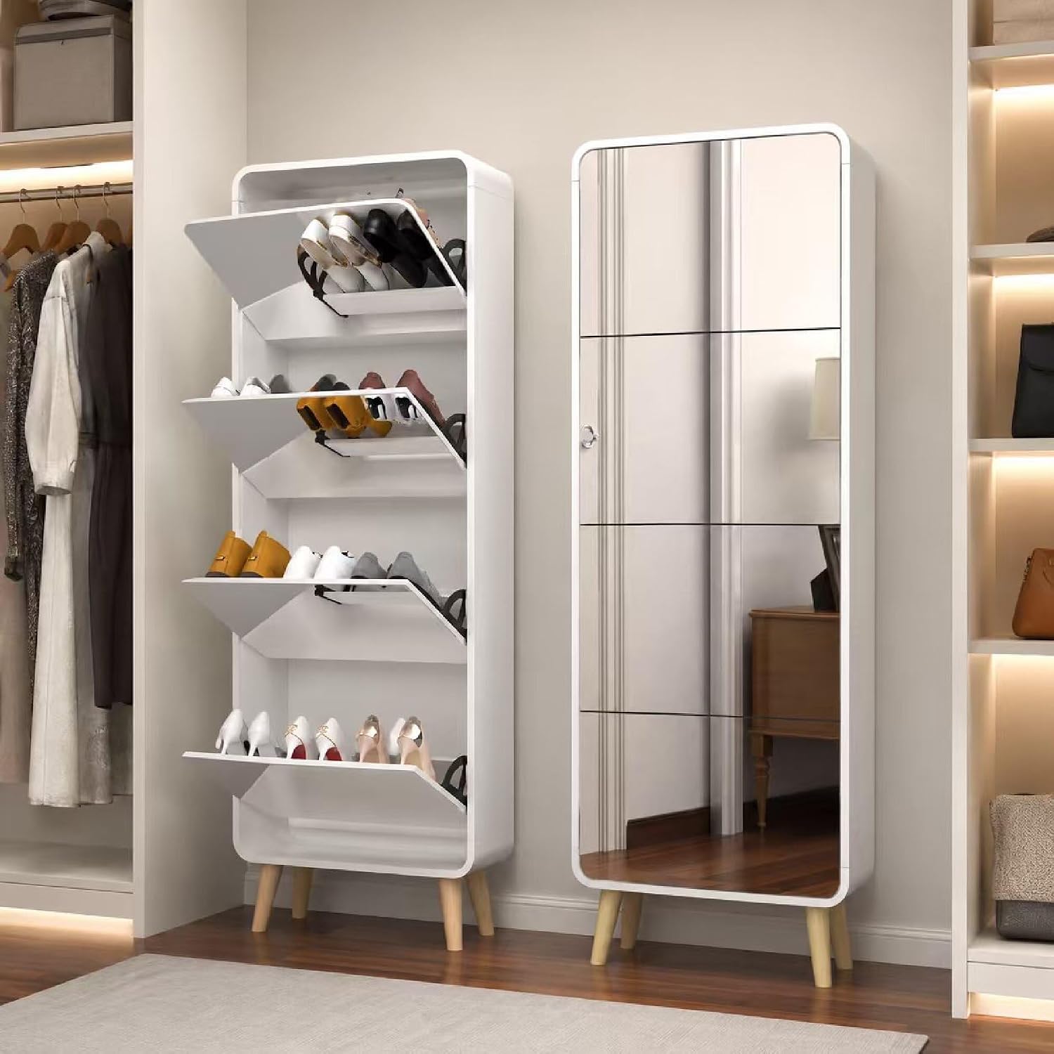 Armário de Sapatos com Espelho - Shoe Rack Cabinet Narrow Entryway avaliação e preço