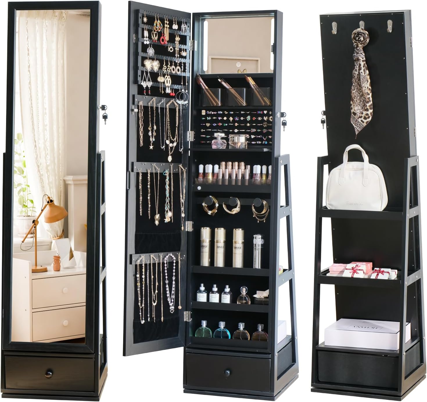 Armário de Joias de Chão com E - Full Length Mirror Jewelry Armoire avaliação e preço