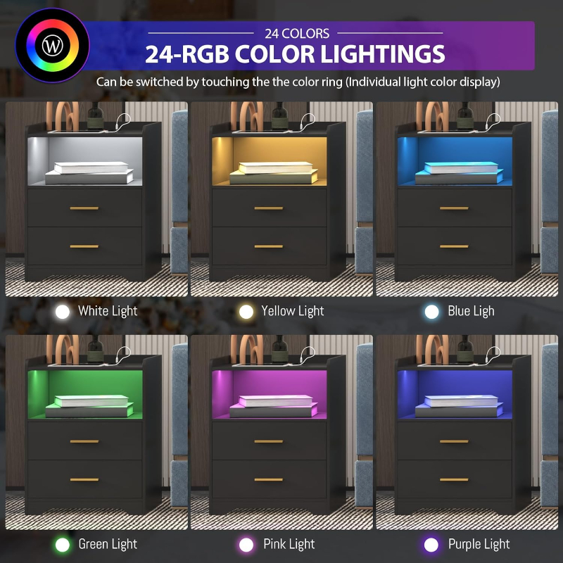 Mesa de cabeceira led preta co - Solid Wood Nightstand 2 Drawers avaliação e preço
