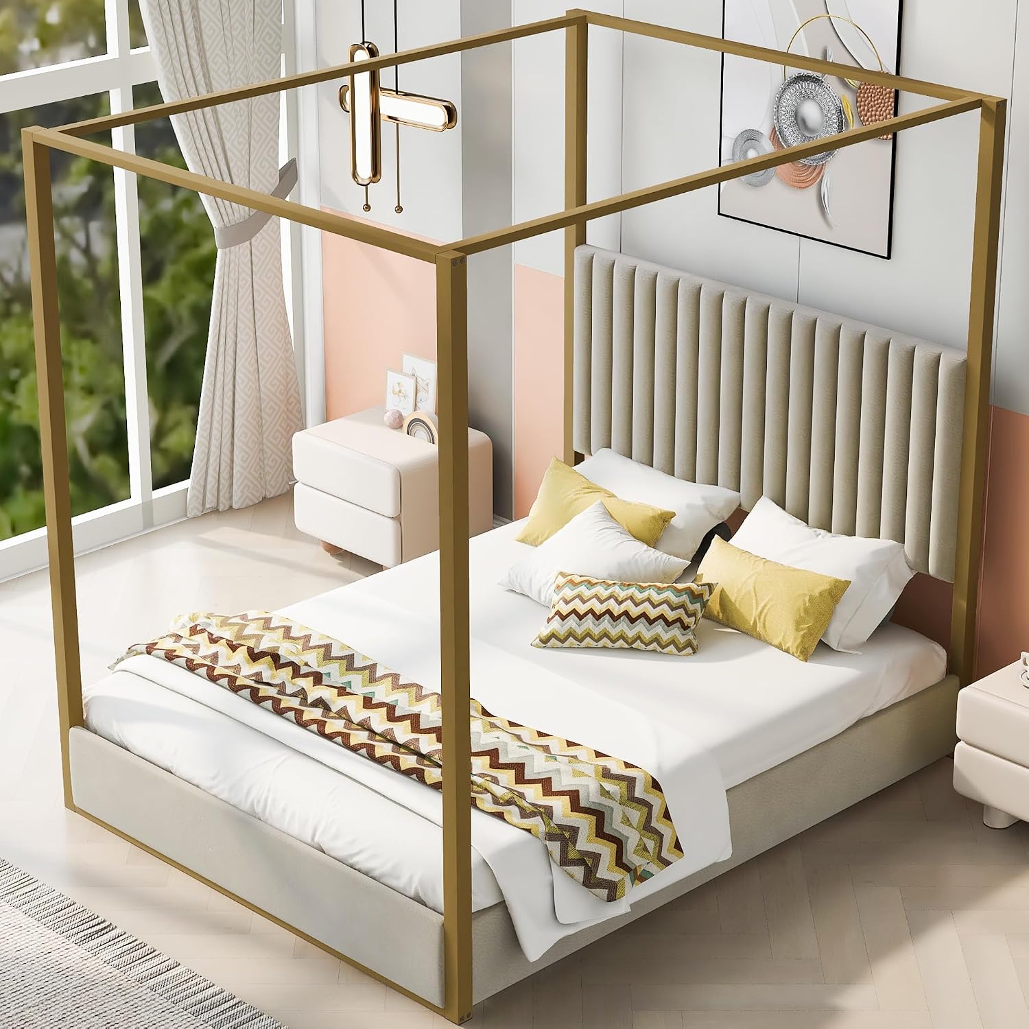 Cama de Casal Moderna com Doss - Canopy Bed Frame Metal Queen avaliação e preço