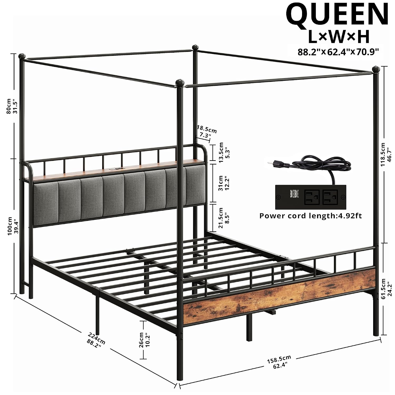 Cama Queen com Dossel, Estrutu - Canopy Bed Frame Metal Queen avaliação e preço