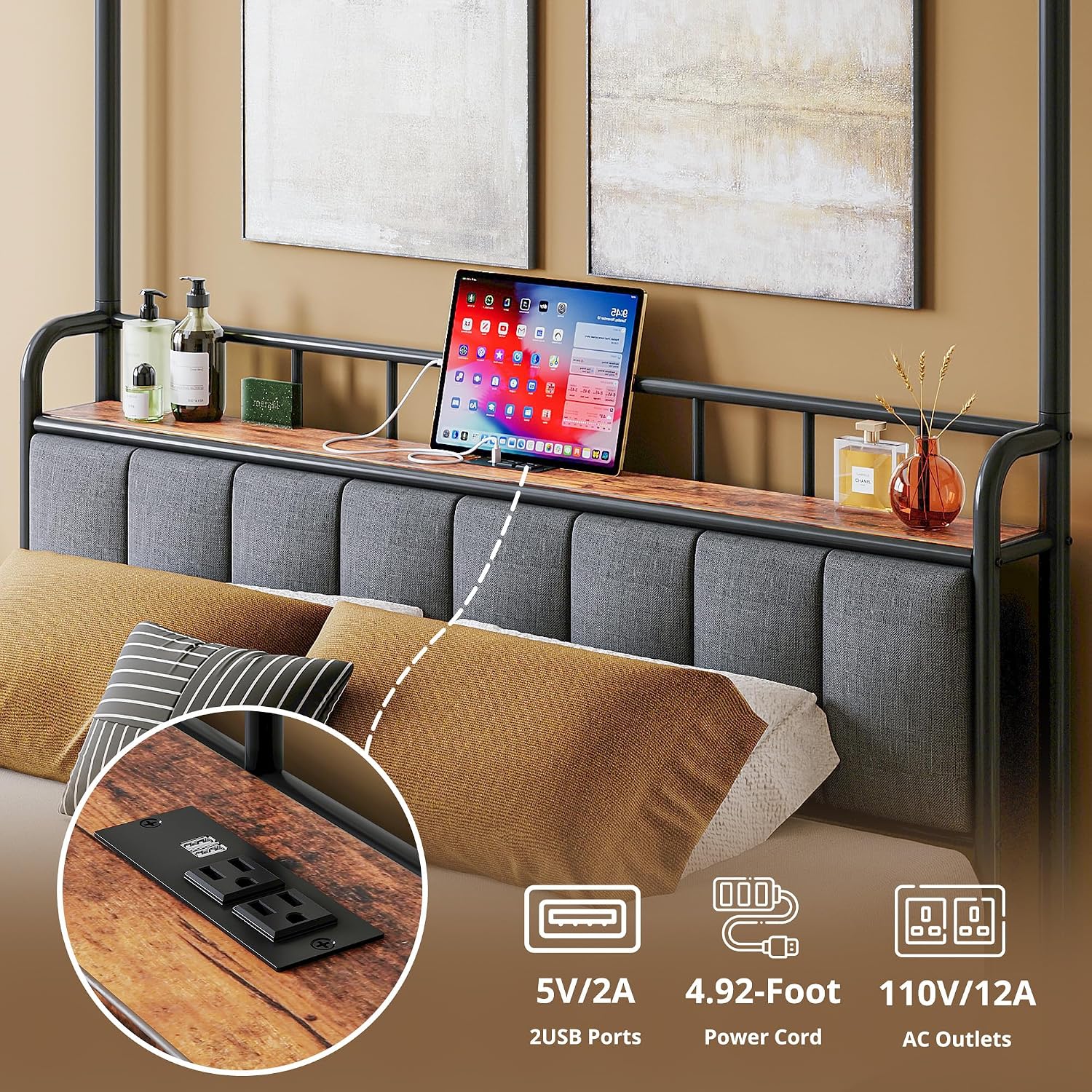 Cama Queen com Dossel, Estrutu - Canopy Bed Frame Metal Queen avaliação e preço