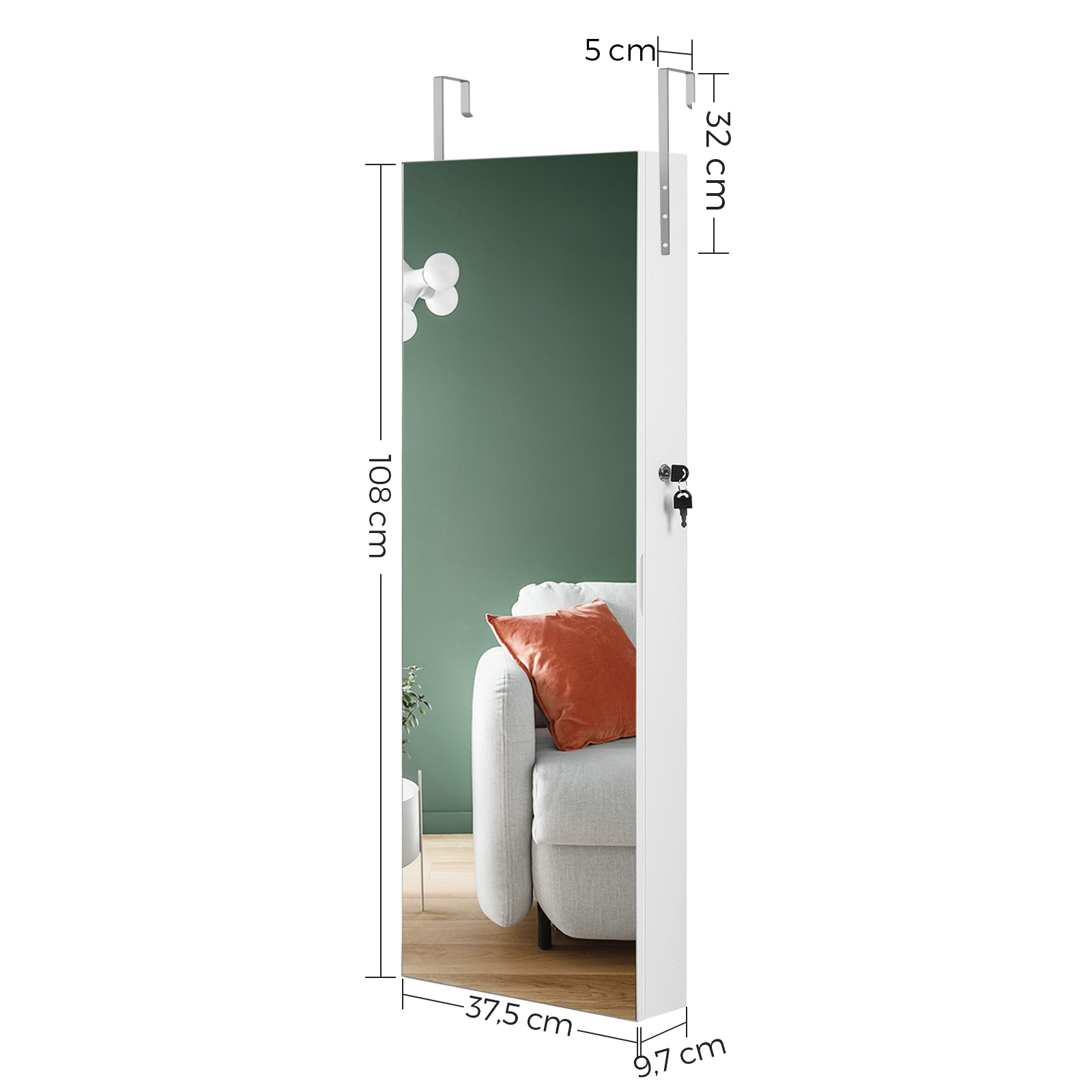 Armário de Joias Branco com Fe - Full Length Mirror Jewelry Armoire avaliação e preço