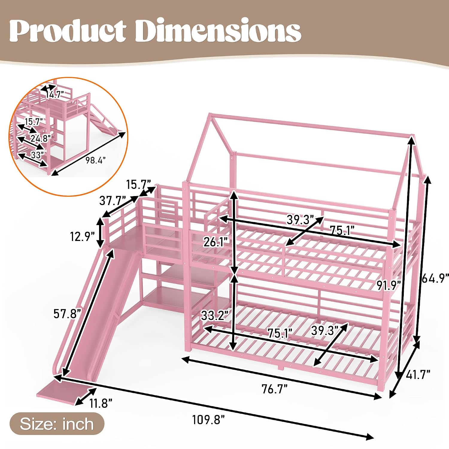Cama de beliche com escorrega  - Bunk Bed With Stairs And Slide avaliação e preço