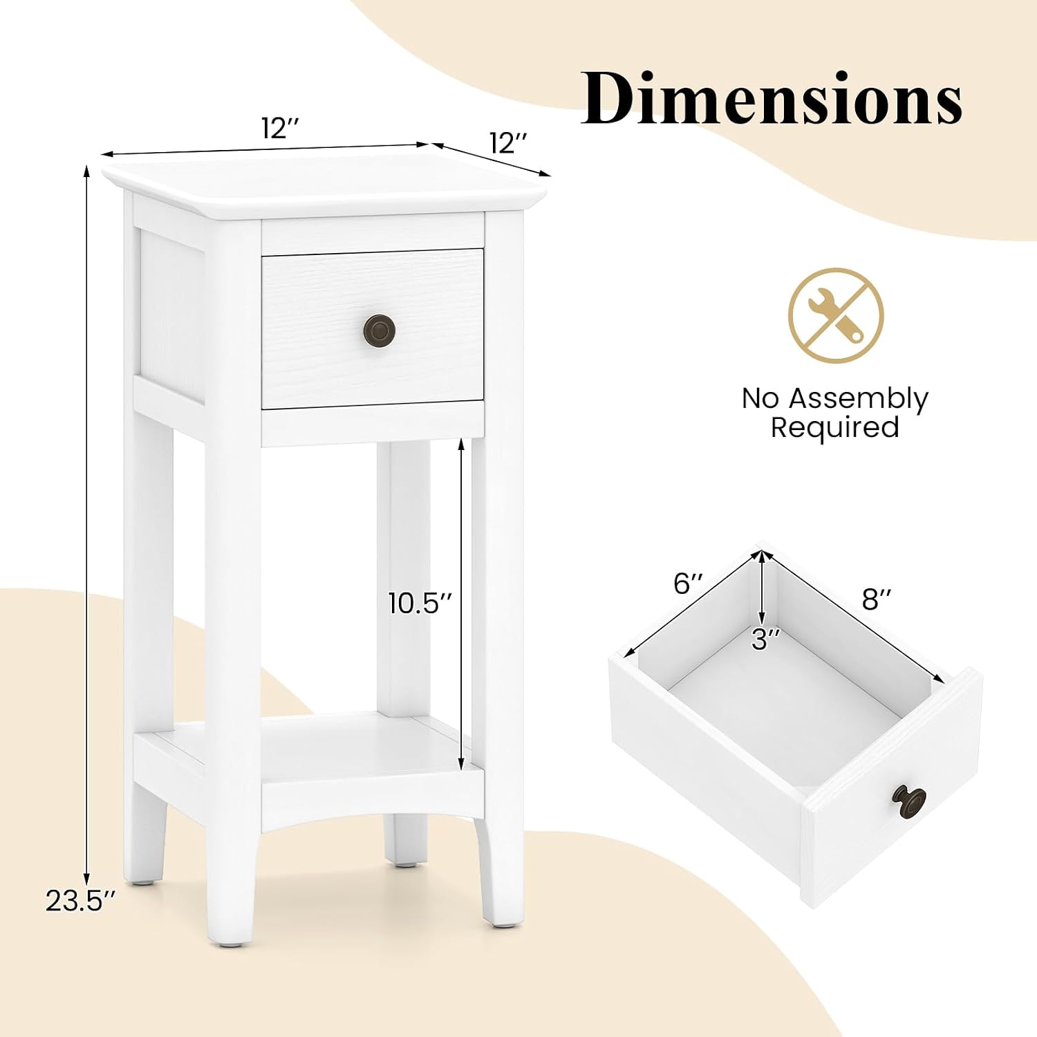 Mesas Laterais Estreitas com G - Solid Wood Nightstand 2 Drawers avaliação e preço