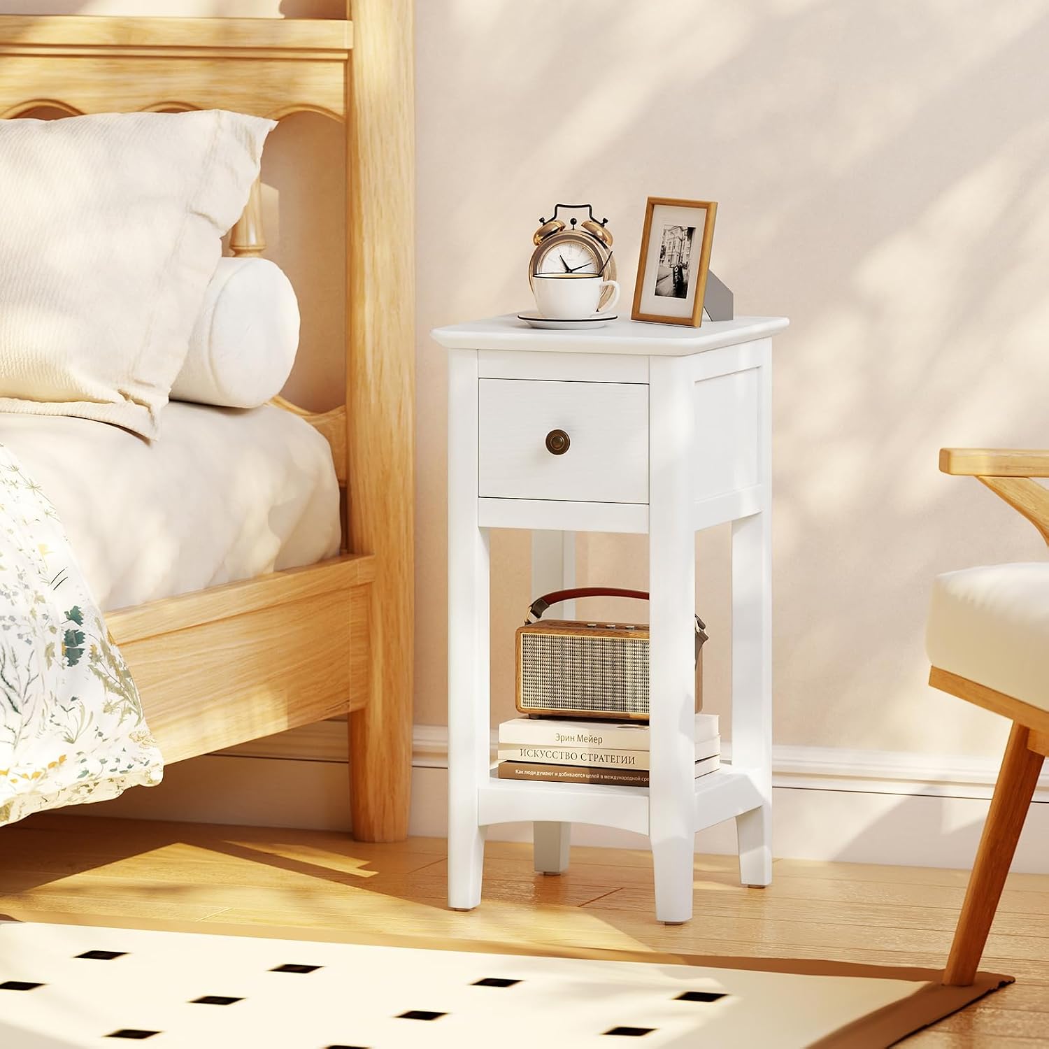 Mesas Laterais Estreitas com G - Solid Wood Nightstand 2 Drawers avaliação e preço