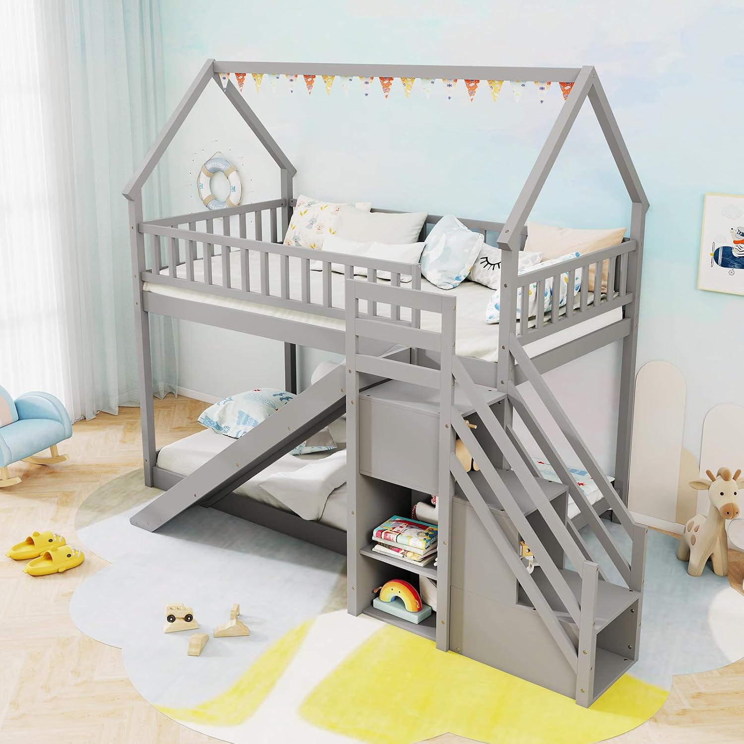 Cama Beliche Dupla com Escada  - Bunk Bed With Stairs And Slide avaliação e preço