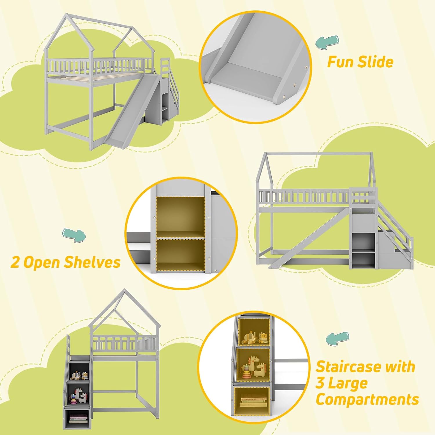 Cama Beliche Dupla com Escada  - Bunk Bed With Stairs And Slide avaliação e preço