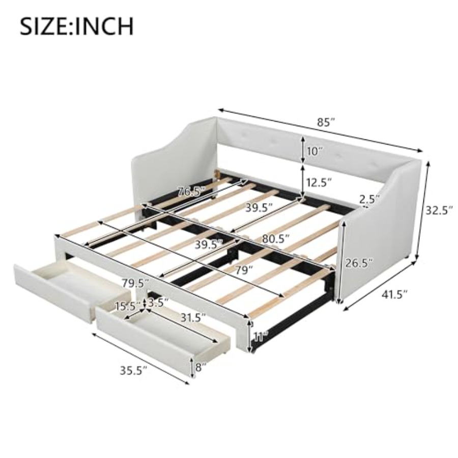 Cama de dia XL com gavetas de  - King Size Bed Frame With Storage Drawers avaliação e preço