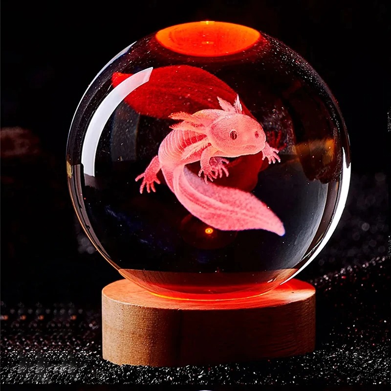 3d axolotl bola de cristal gra - Floating Nightstand With Led Light avaliação e preço