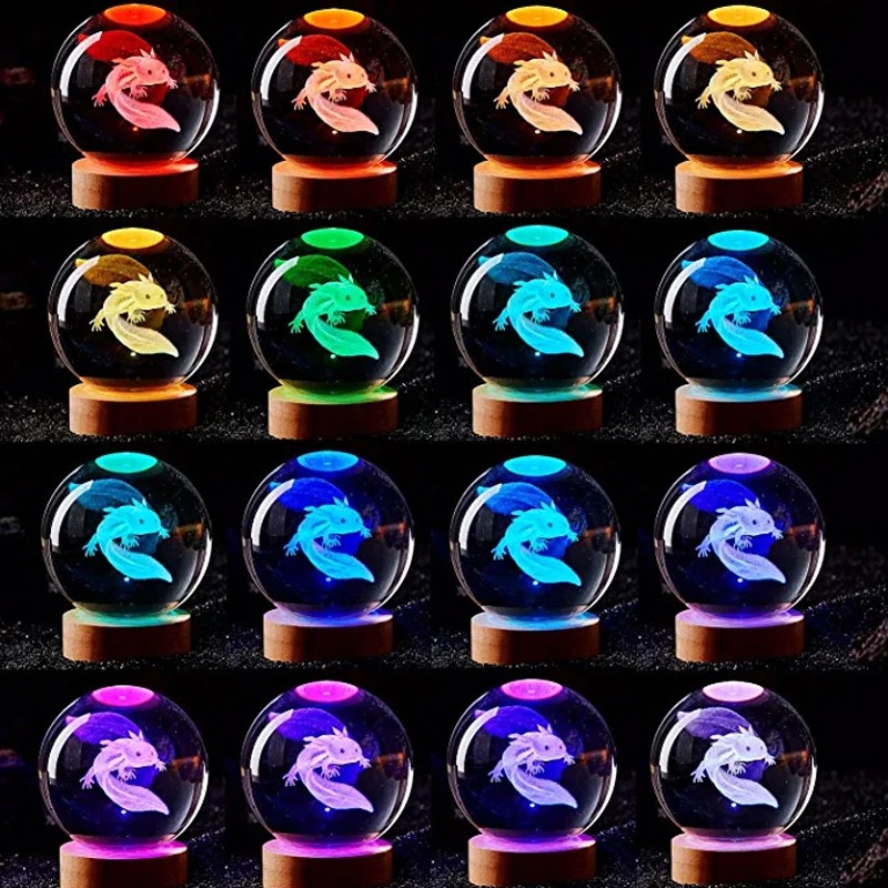 3d axolotl bola de cristal gra - Floating Nightstand With Led Light avaliação e preço